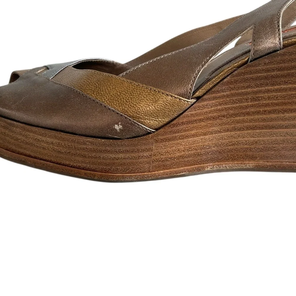 Via Spiga Brown‎ Wedge Sandals with Peep-Toe Design Sz 10